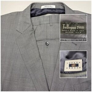 Joseph Abboud Suit 2 Piece 52R (52x29) 2B 1V Tollegno Super 120s Gray